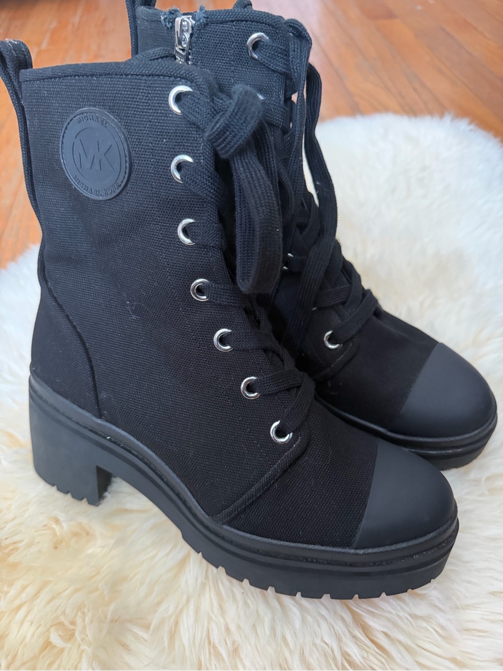 Michael Kors Black Lace-Up Platform Lug Heel Boots